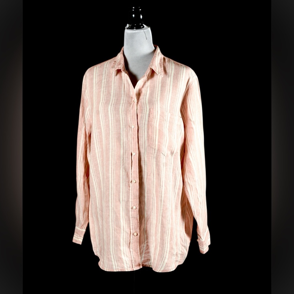 Gap Pink Stripe 100% Linen Boyfriend Shirt – Size L - Picture 4 of 13
